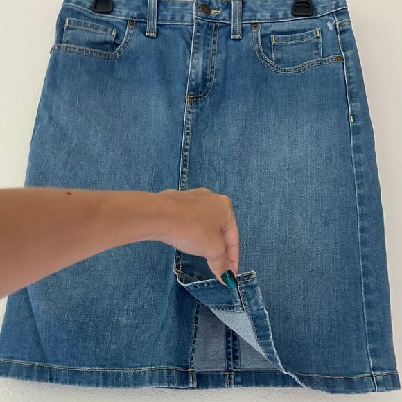 L.L. Bean denim jean skirt 70s inspired pockets Classic western Cottagecore S - Picture 3 of 9